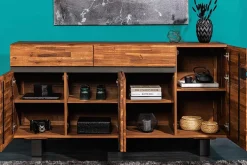 Massives Sideboard GENESIS 170cm braun geflammt Akazienholz Metall Industrial Design