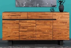 Massives Sideboard GENESIS 170cm braun geflammt Akazienholz Metall Industrial Design