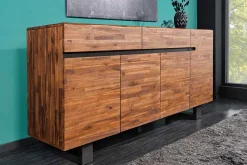 Massives Sideboard GENESIS 170cm braun geflammt Akazienholz Metall Industrial Design