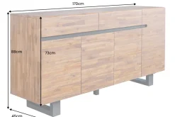 Massives Sideboard GENESIS 170cm braun geflammt Akazienholz Metall Industrial Design