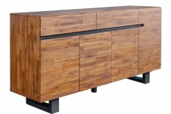 Massives Sideboard GENESIS 170cm braun geflammt Akazienholz Metall Industrial Design