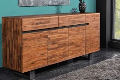 Massives Sideboard GENESIS 170cm braun geflammt Akazienholz Metall Industrial Design