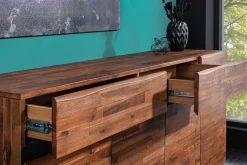 Massives Sideboard GENESIS 170cm braun geflammt Akazienholz Metall Industrial Design