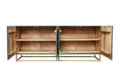 Massives Sideboard GOLDEN LAGOON 180cm türkis gold Mangoholz Metall 3D-Front