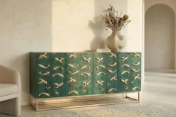 Massives Sideboard GOLDEN LAGOON 180cm türkis gold Mangoholz Metall 3D-Front