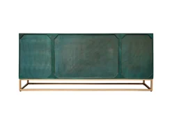 Massives Sideboard GOLDEN LAGOON 180cm türkis gold Mangoholz Metall 3D-Front