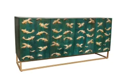 Massives Sideboard GOLDEN LAGOON 180cm türkis gold Mangoholz Metall 3D-Front