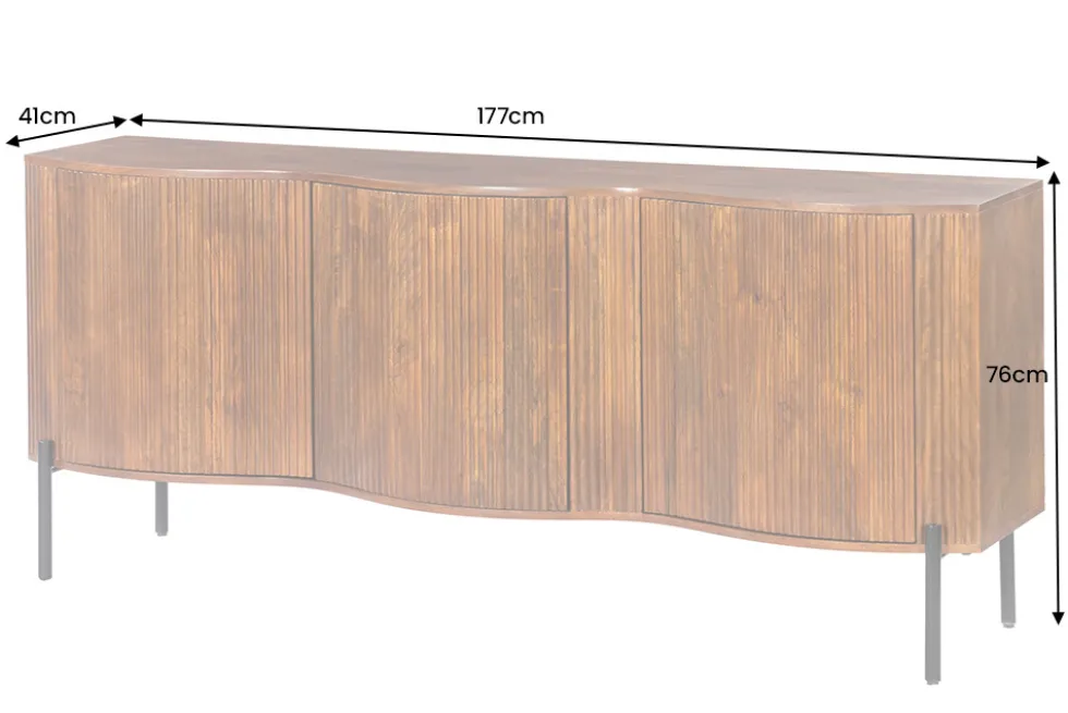 Massives Sideboard GRANDEUR 180cm braun Mangoholz schwarz Metall