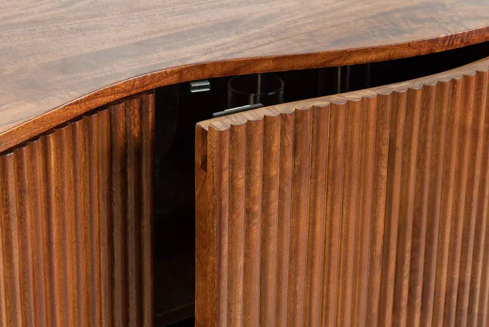 Massives Sideboard GRANDEUR 180cm braun Mangoholz schwarz Metall