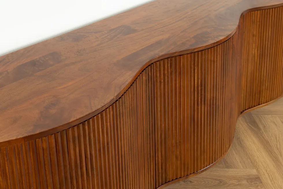 Massives Sideboard GRANDEUR 180cm braun Mangoholz schwarz Metall