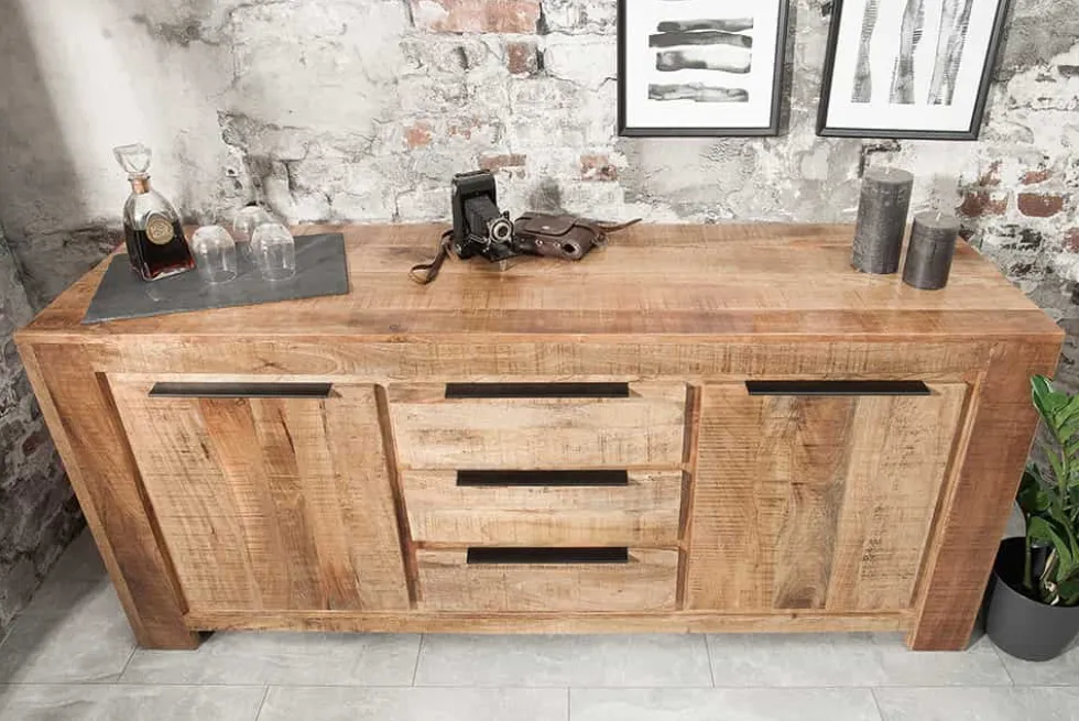 Massives Sideboard IRON CRAFT 175cm Mangoholz Kommode mit Schubladen Handarbeit