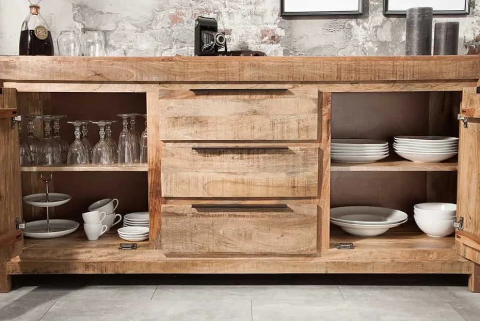 Massives Sideboard IRON CRAFT 175cm Mangoholz Kommode mit Schubladen Handarbeit