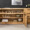 Massives Sideboard IRON CRAFT 175cm natur Mangoholz mit Schubladen Weinregal