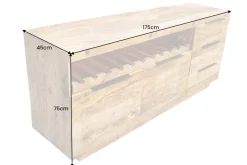 Massives Sideboard IRON CRAFT 175cm natur Mangoholz mit Schubladen Weinregal