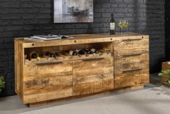 Massives Sideboard IRON CRAFT 175cm natur Mangoholz mit Schubladen Weinregal
