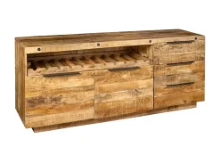 Massives Sideboard IRON CRAFT 175cm natur Mangoholz mit Schubladen Weinregal