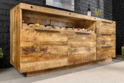 Massives Sideboard IRON CRAFT 175cm natur Mangoholz mit Schubladen Weinregal