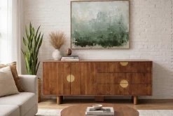 Massives Sideboard MADISON 180cm braun Mangoholz mit Schubladen und strukturierter Front