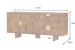 Massives Sideboard MADISON 180cm braun Mangoholz mit Schubladen und strukturierter Front