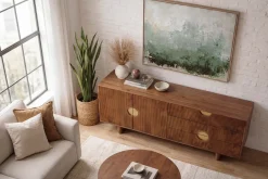 Massives Sideboard MADISON 180cm braun Mangoholz mit Schubladen und strukturierter Front
