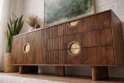 Massives Sideboard MADISON 180cm braun Mangoholz mit Schubladen und strukturierter Front