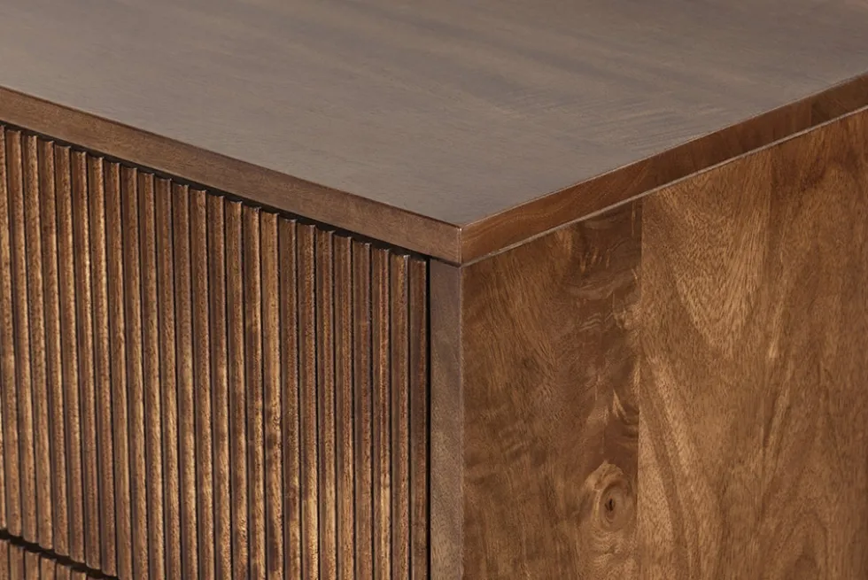Massives Sideboard MADISON 180cm braun Mangoholz mit Schubladen und strukturierter Front