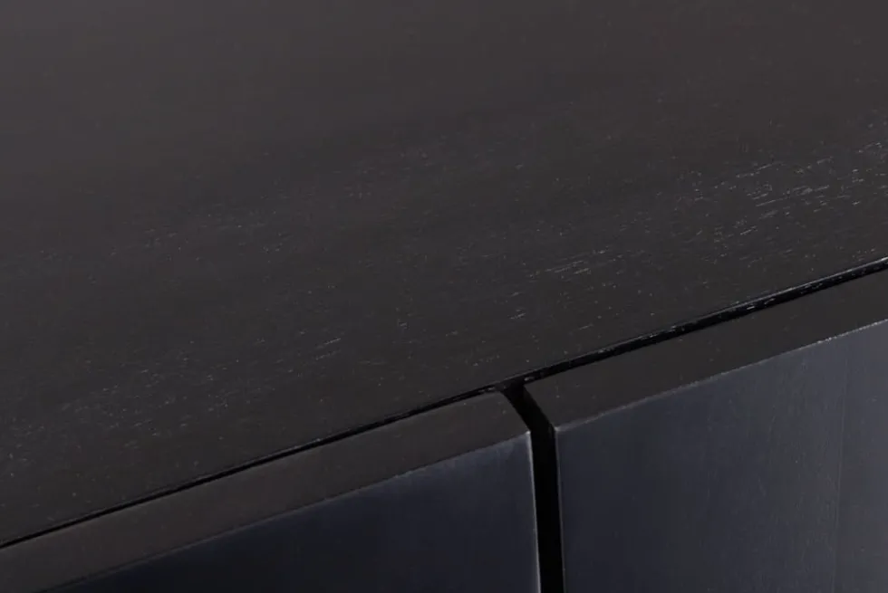Massives Sideboard MANDALA 160cm Mangoholz schwarz mit 3D Schnitzereien goldene Füße