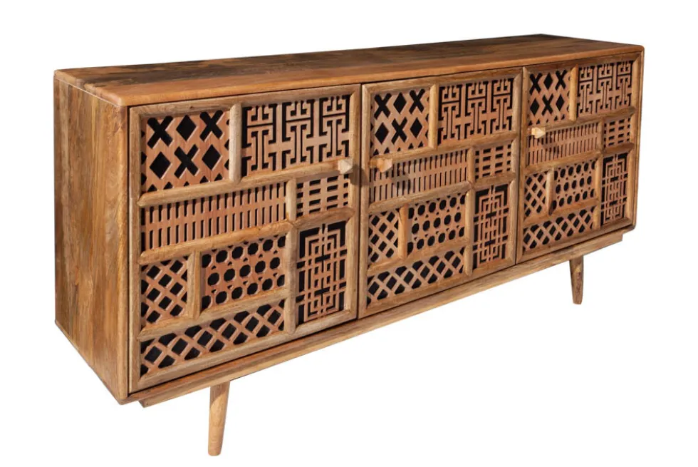 Massives Sideboard MARRAKESCH 160cm Mangoholz mit Verzierung Boho Stil