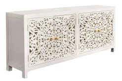 Massives Sideboard MARRAKESCH 170cm weiß Mangoholz mit Verzierung handmade