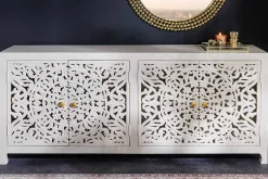 Massives Sideboard MARRAKESCH 170cm weiß Mangoholz mit Verzierung handmade