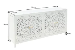Massives Sideboard MARRAKESCH 170cm weiß Mangoholz mit Verzierung handmade