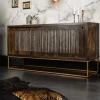 Massives Sideboard ONYX 160cm dunkelbraun gold Mangoholz Edelstein Achat Schiebetüren