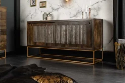 Massives Sideboard ONYX 160cm dunkelbraun gold Mangoholz Edelstein Achat Schiebetüren