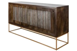 Massives Sideboard ONYX 160cm dunkelbraun gold Mangoholz Edelstein Achat Schiebetüren