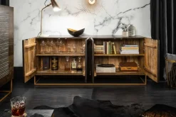 Massives Sideboard ONYX 180cm dunkelbraun Mangoholz Edelstein Achat gold Metallgestell
