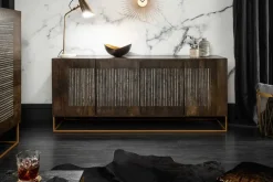 Massives Sideboard ONYX 180cm dunkelbraun Mangoholz Edelstein Achat gold Metallgestell