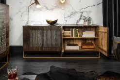 Massives Sideboard ONYX 180cm dunkelbraun Mangoholz Edelstein Achat gold Metallgestell