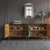 Massives Sideboard ONYX 180cm türkis Mangoholz Achat Edelstein gold Metallgestell