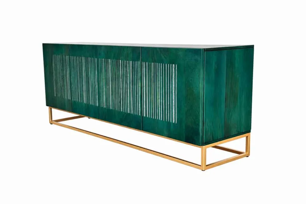 Massives Sideboard ONYX 180cm türkis Mangoholz Achat Edelstein gold Metallgestell
