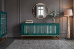 Massives Sideboard ONYX 180cm türkis Mangoholz Achat Edelstein gold Metallgestell
