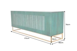 Massives Sideboard ONYX 180cm türkis Mangoholz Achat Edelstein gold Metallgestell