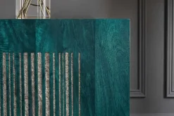 Massives Sideboard ONYX 180cm türkis Mangoholz Achat Edelstein gold Metallgestell