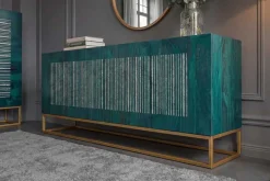 Massives Sideboard ONYX 180cm türkis Mangoholz Achat Edelstein gold Metallgestell