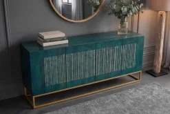 Massives Sideboard ONYX 180cm türkis Mangoholz Achat Edelstein gold Metallgestell