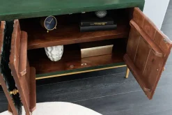 Massives Sideboard PEACOCK 175cm grün Mangoholz antik 3D Schnitzerei Pfau-Design