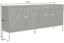 Massives Sideboard PEACOCK 175cm grün Mangoholz antik 3D Schnitzerei Pfau-Design