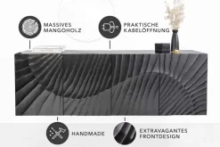 Massives Sideboard SCORPION 180cm schwarz hängend Mangoholz 3D-Design