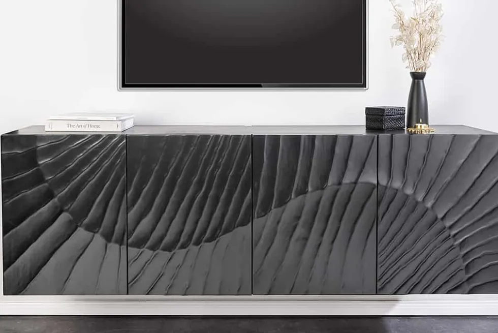 Massives Sideboard SCORPION 180cm schwarz hängend Mangoholz 3D-Design