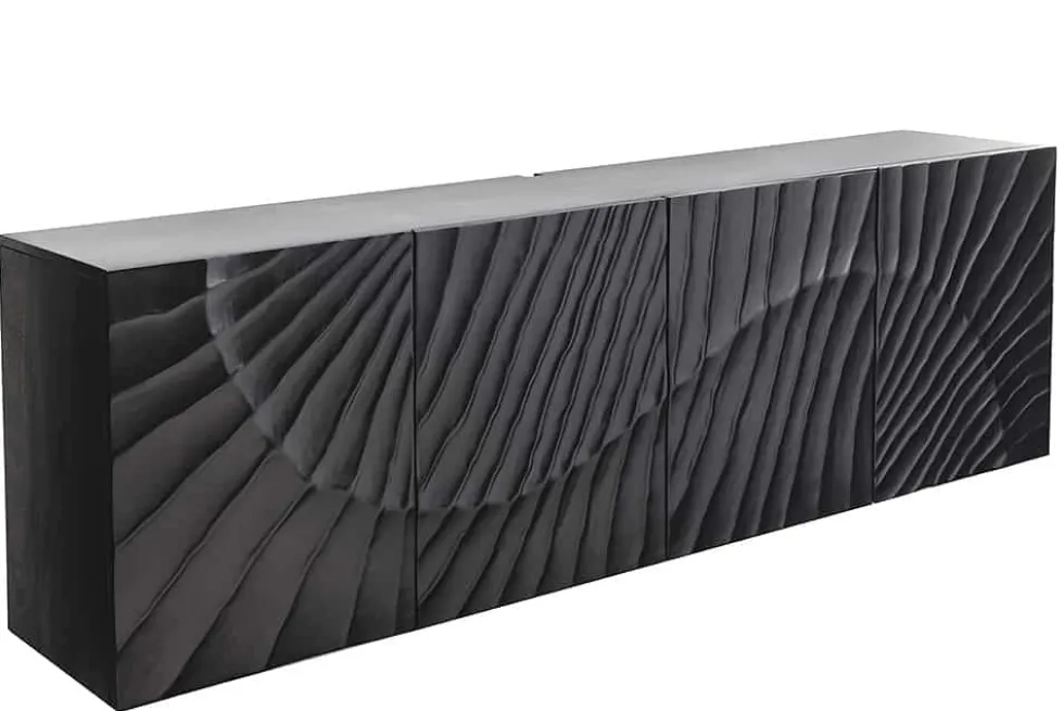 Massives Sideboard SCORPION 180cm schwarz hängend Mangoholz 3D-Design