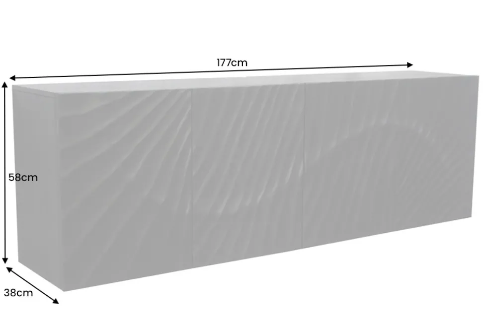 Massives Sideboard SCORPION 180cm schwarz hängend Mangoholz 3D-Design